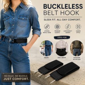 Adjustable Buckleless Elastic Waist Belt With Metal Hooks For Jeans, Dress Pants And Casual Wear