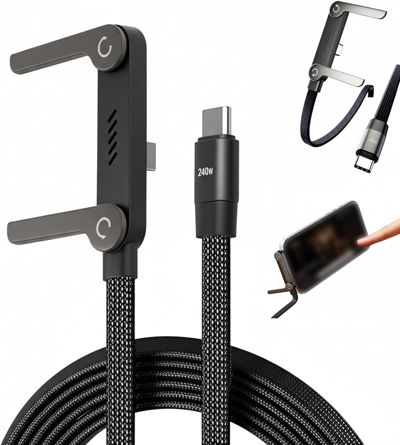 2-In-1 Data Cable With Stand | Nylon Braided USB C To USB C Cable 1.5M | 240W Fast Charging Cord For Smartphones, Tablets & Laptops - Image 3