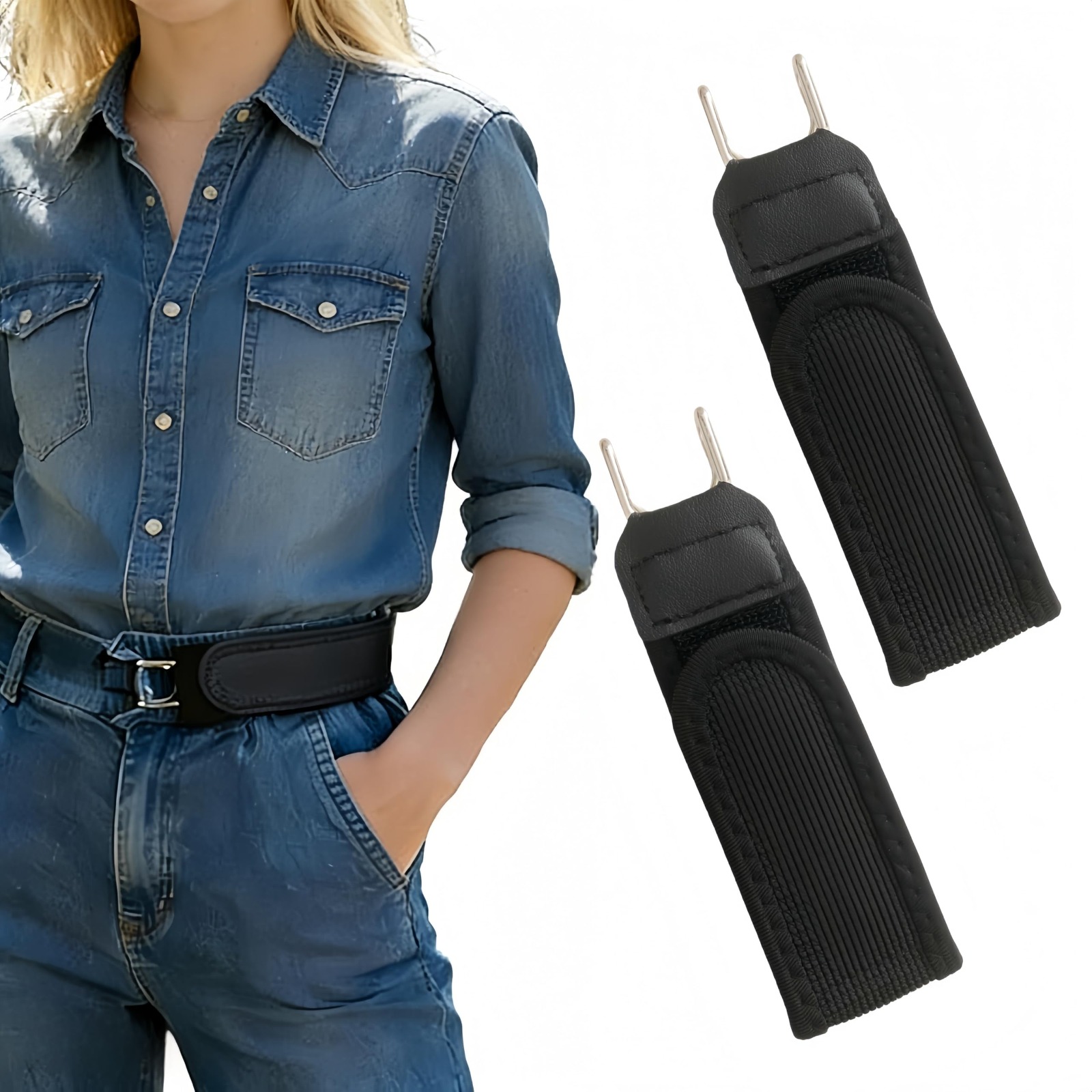 Adjustable Buckleless Elastic Waist Belt With Metal Hooks For Jeans, Dress Pants And Casual Wear - Image 3