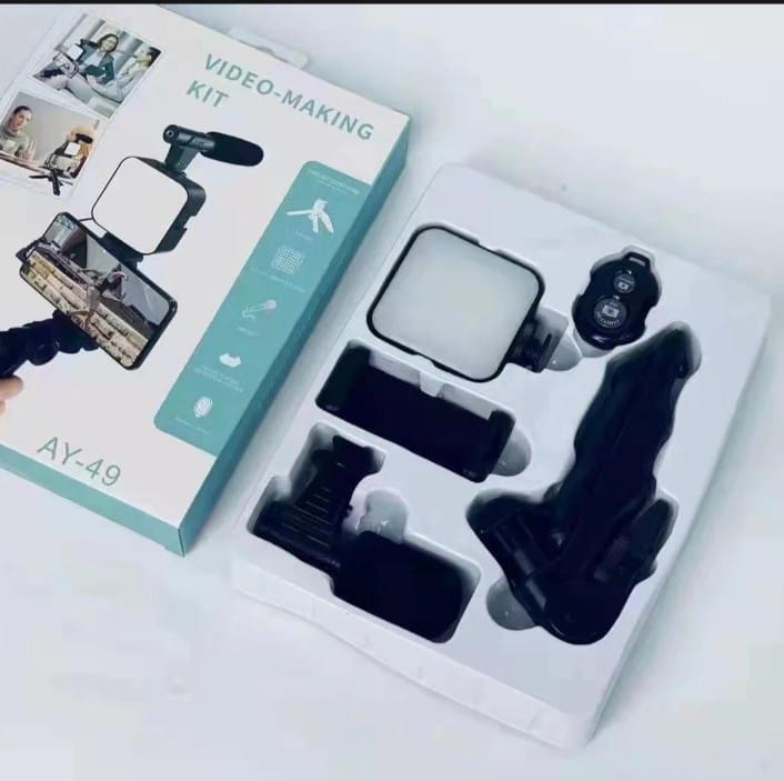 AY-49 Vlogging Kit | Portable Video Recording Setup with LED Light, Shotgun Mic & Flexible Tripod without Remote - Image 4