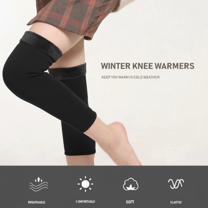 1 Pair Thermal Wool Knee Brace Sleeves – Long Warm Leg Support For Winter, Pain Relief & Joint Protection For Men And Women (Black) - Image 6