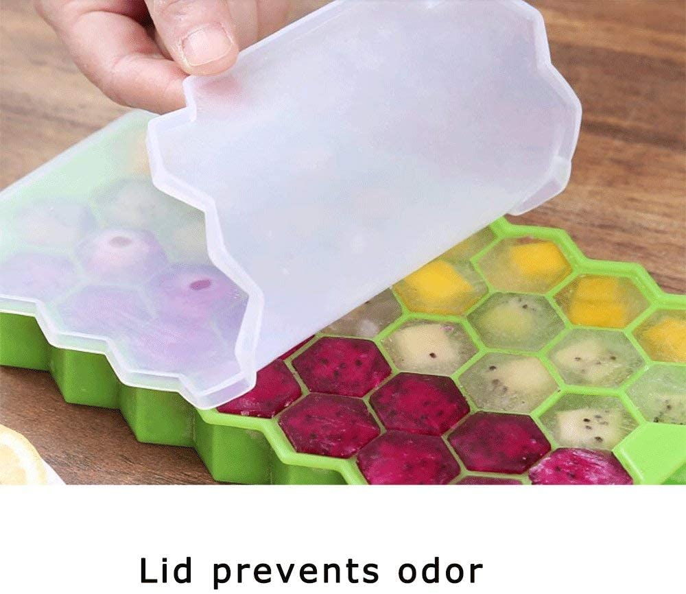 Silicon Ice Cube Tray With Lid | 36-Cube Honeycomb Shape Ice Mold | Durable Freezer Tray With Cover | Random Color - Image 2
