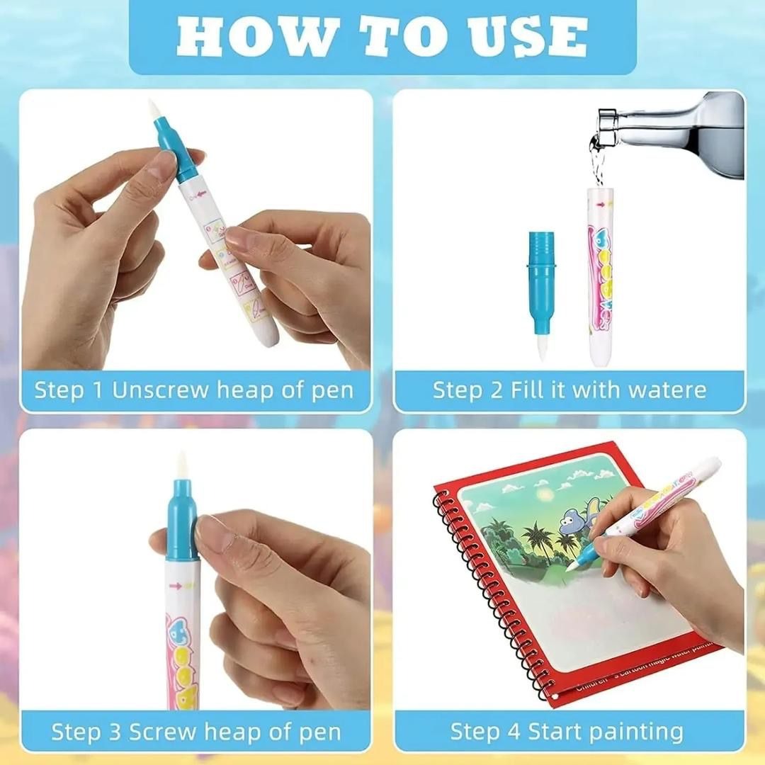 Magic Water Book Painting 5 Pages Drawing Coloring Book With Magic Water Pen ( Random Design ) - Image 6