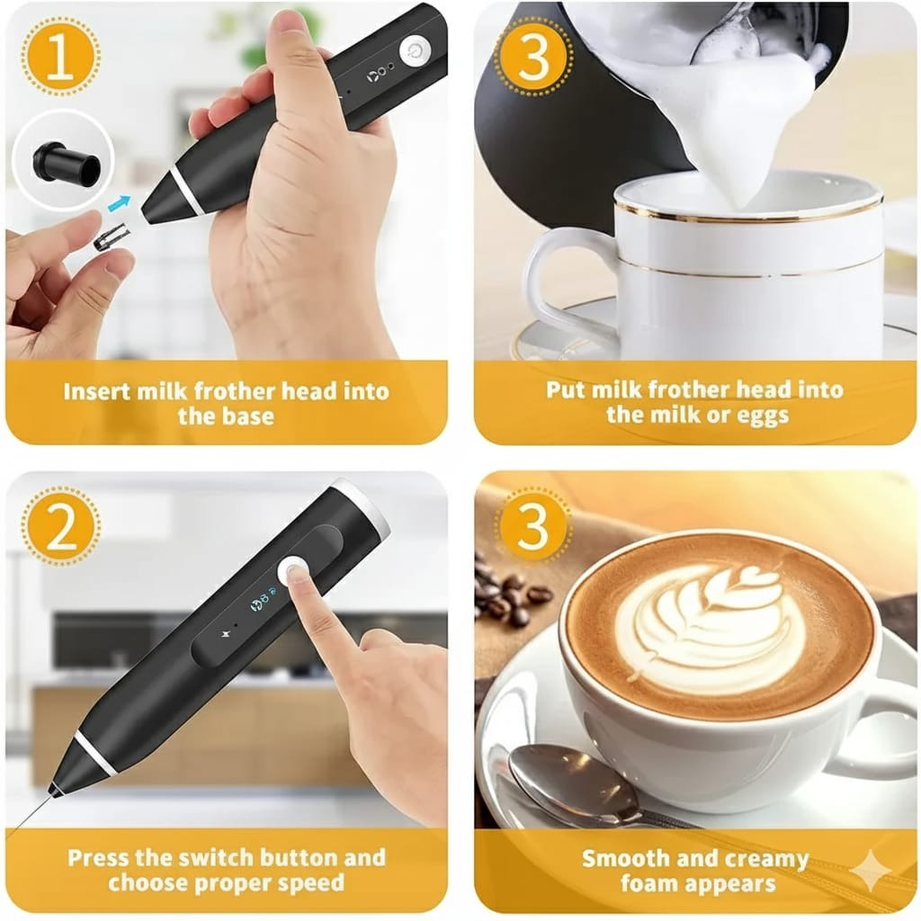 Rechargeable Coffee Beater – USB Rechargeable Powerful Milk Frother for Coffee, Cappuccino, Latte, Matcha, Hot Chocolate & Kitchen Use | High-Speed Stainless Steel Whisk Mixer - Image 4