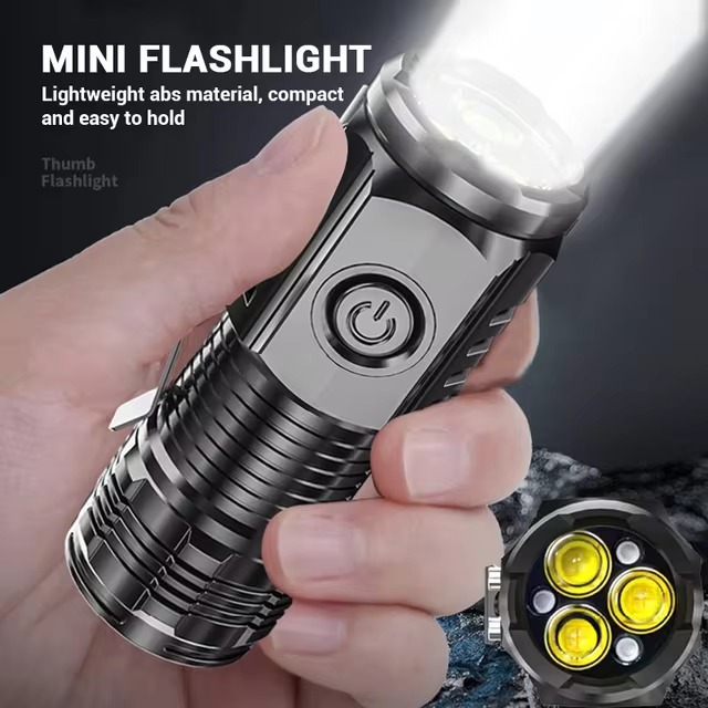 Powerful 3 LED Super Bright Mini Flashlight Rechargeable Portable Torch with Magnet - Image 4