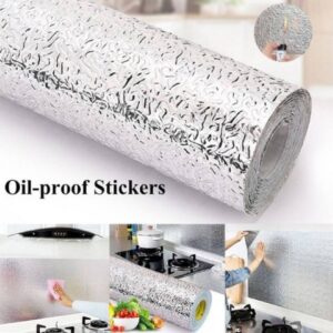 Silver Foil Kitchen Waterproof & Oil Proof Self-Adhesive Sticker Roll – Aluminum Heat Resistant Wallpaper for Stove, Cabinets & Walls (60×200cm)