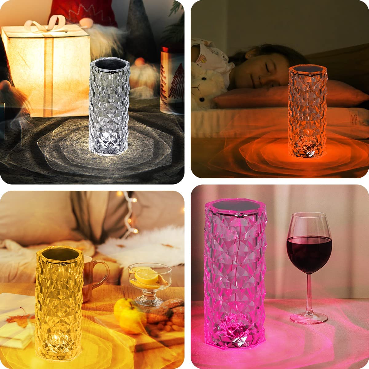 16 Colors Crystal Lamp With Remote | RGB Rose Diamond Table Lamp Rechargeable | Diamond Crystal LED Light Lamp - Image 2