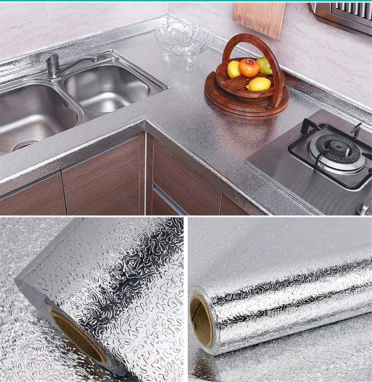 Silver Foil Kitchen Waterproof & Oil Proof Self-Adhesive Sticker Roll – Aluminum Heat Resistant Wallpaper for Stove, Cabinets & Walls (60×200cm) - Image 4