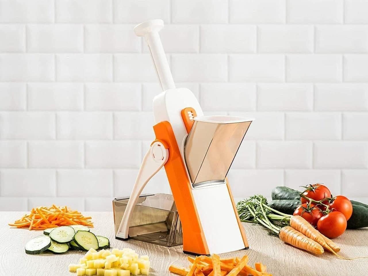Safe-Slice Vertical Mandoline Slicer – Multi-Purpose Vegetable Cutter & Julienne Tool with Adjustable Thickness