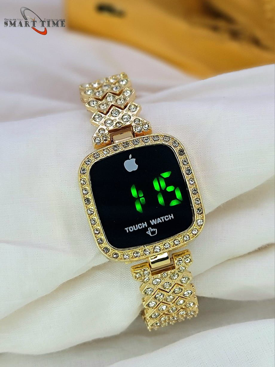 Full Diamond Touch Screen LED Watch with Premium Steel Chain for Women - Image 3