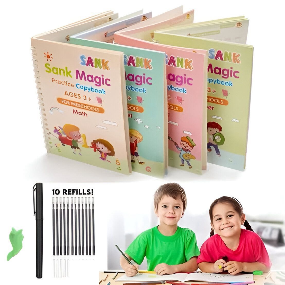 Sank Magic Practice Copybook Set – 4 Books + 10 Refills with Pen for Kids - Image 3