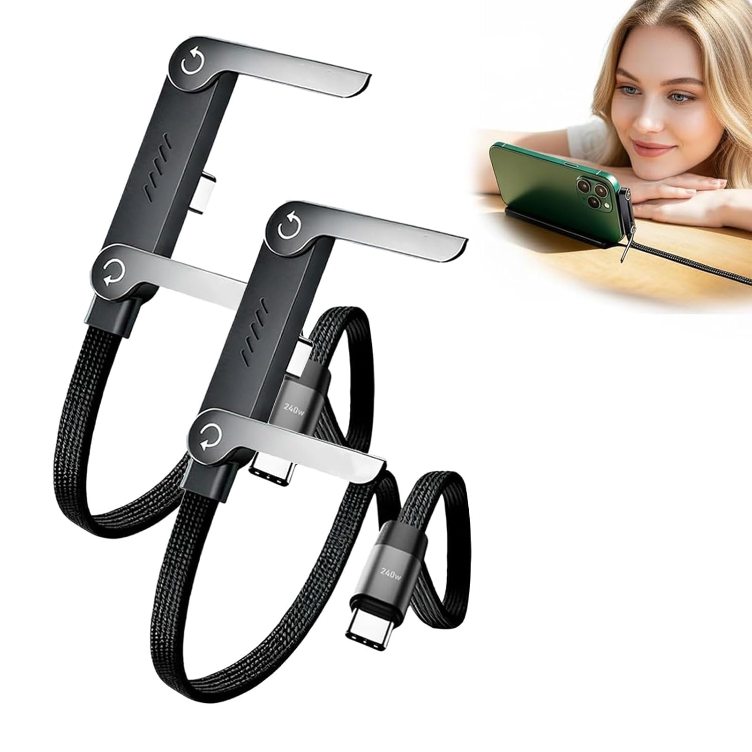 2-In-1 Data Cable With Stand | Nylon Braided USB C To USB C Cable 1.5M | 240W Fast Charging Cord For Smartphones, Tablets & Laptops - Image 5
