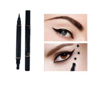 2-in-1 Waterproof Eyeliner & Stamp Liner Pen – Dual-Sided Matte Black Liquid Eyeliner with Precise Felt Tip and Winged Design Seal