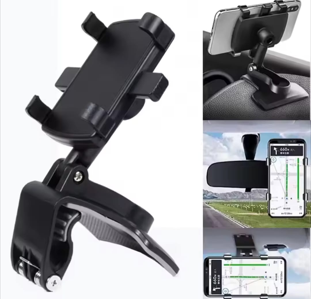 Dashboard Car Phone Holder ABS – 360° Rotatable Mobile Phone Sun Visor & Rear View Mirror Mount Support for Smartphones - Image 7