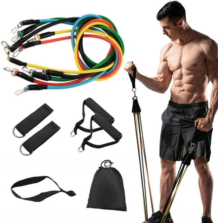 Resistance Bands Set | 11pcs Latex Pull Rope | With Door Anchor, Handles & Ankle Straps | Home & Gym Workout - Image 4
