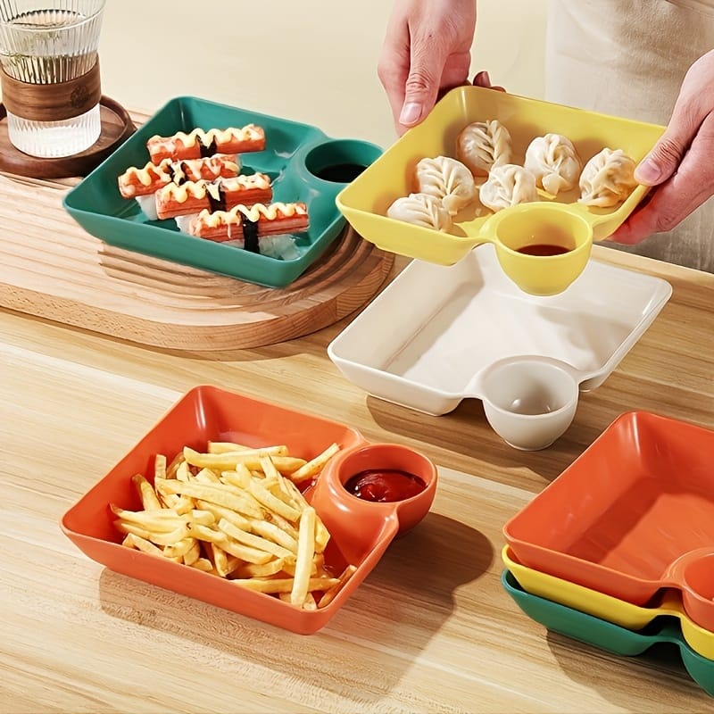 4-Piece Colorful Serving Platter Set – BPA-Free Snack, Sushi, Appetizer & Dessert Plates with Built-in Dipping Bowls for Parties & Everyday Use - Image 5