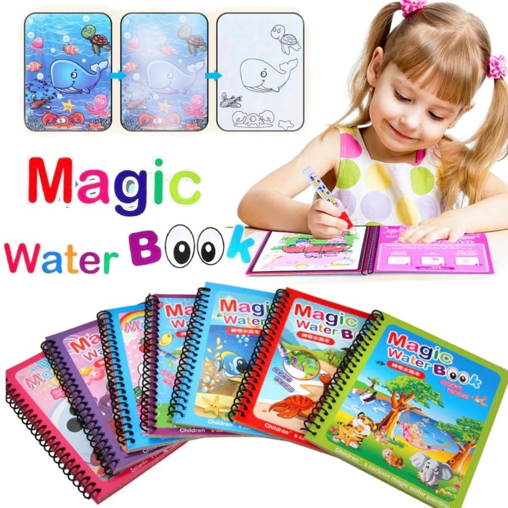 Magic Water Book Painting 5 Pages Drawing Coloring Book With Magic Water Pen ( Random Design ) - Image 4