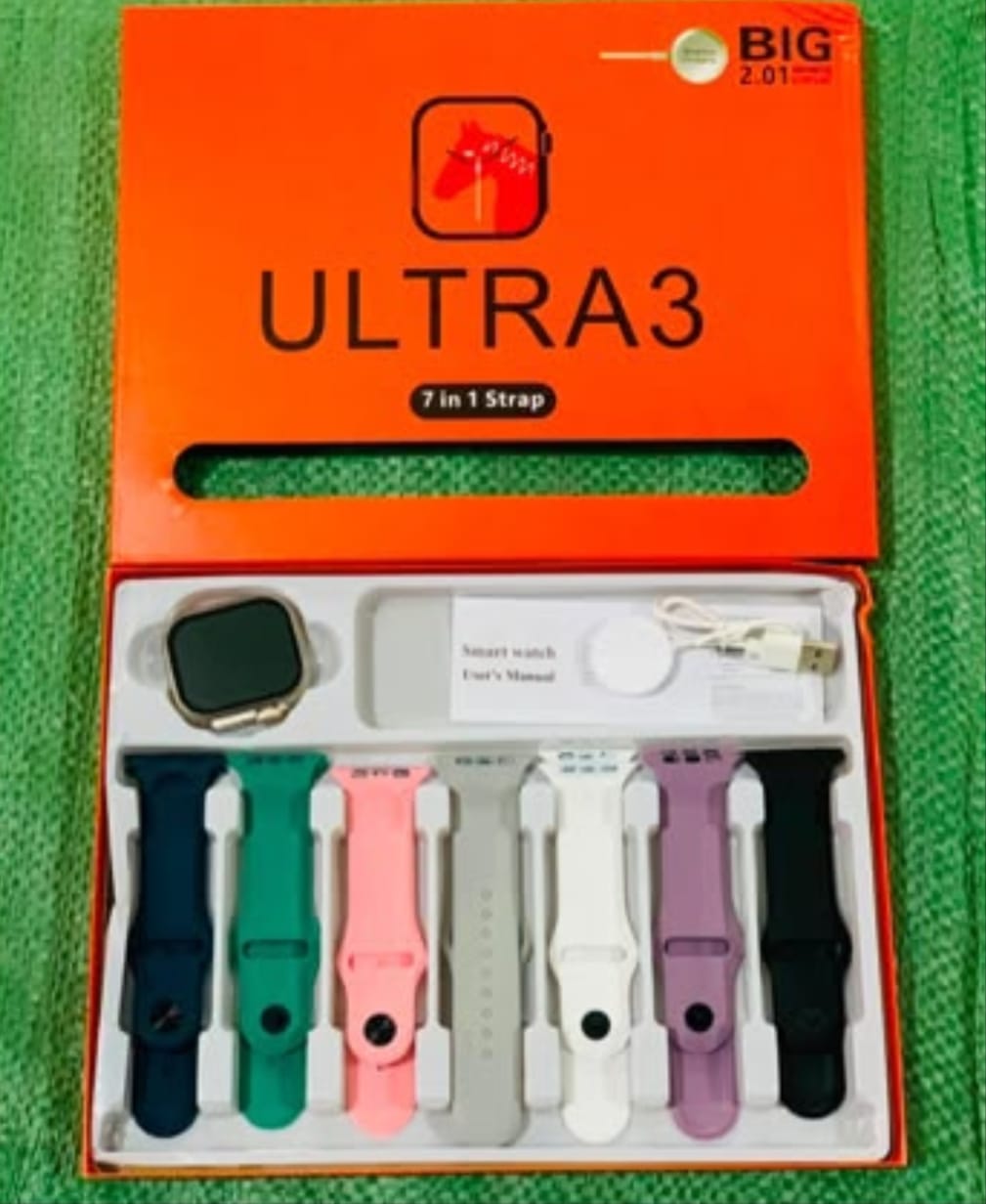 7-in-1 Ultra Smart Watch – Advanced Multi-Feature Fitness Tracker with Heart Rate Monitor, Sleep Tracking, Bluetooth Calling, Sports Modes & More Random Color Straps - Smartwatch With 6 Silicone Stripes And 1 Metal Strip - Image 2