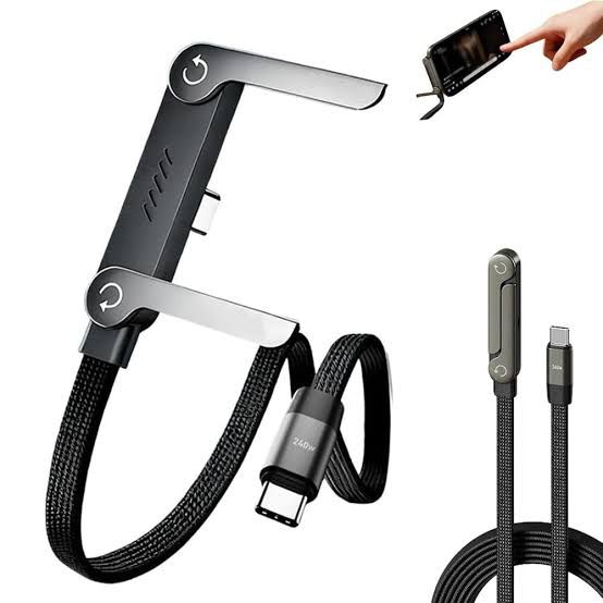 240W 2-in-1 USB-C to C Fast Charging Cable With Foldable Bracket | Type-C to Type-C Data Cable & Desktop Holder - Image 5