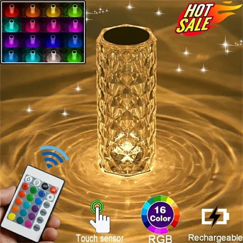 16 Colors Crystal Lamp With Remote | RGB Rose Diamond Table Lamp Rechargeable | Diamond Crystal LED Light Lamp - Image 4