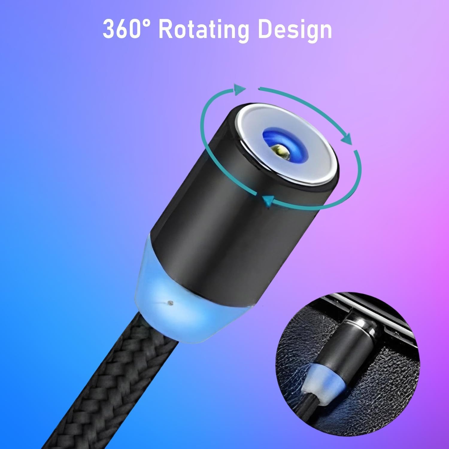 3-In-1 Magnetic Fast Charging Cable with 360° Rotation and LED - Image 4