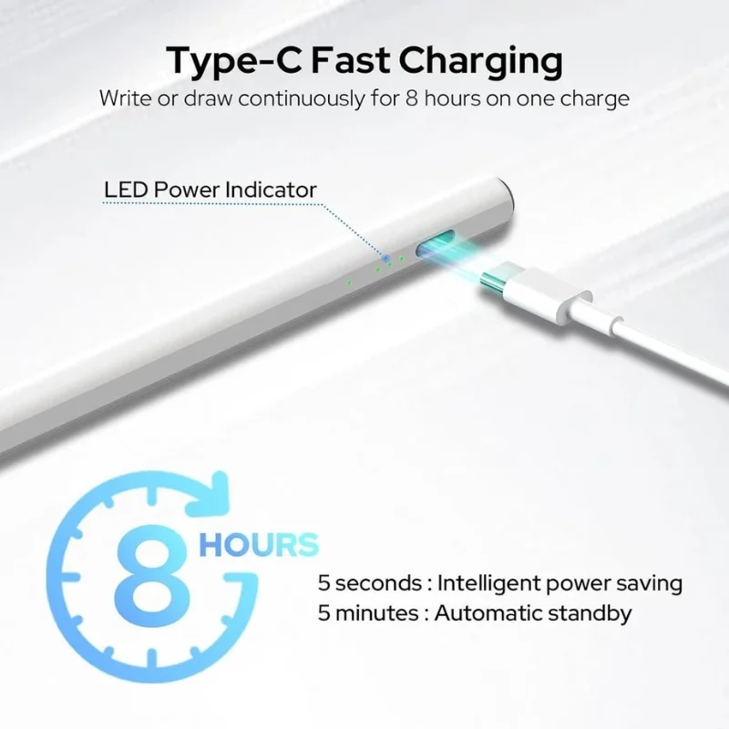 Universal Rechargeable Stylus Pen for Touchscreen Devices | Magnetic Stylus with High-Precision Tip | USB Type-C Charging | Compatible with iPad, Android & Tablets - Image 7