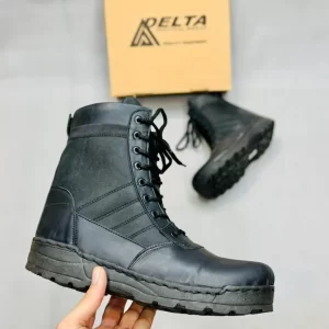 Men's Military Style Knee High Boots Synthetic Leather - Black