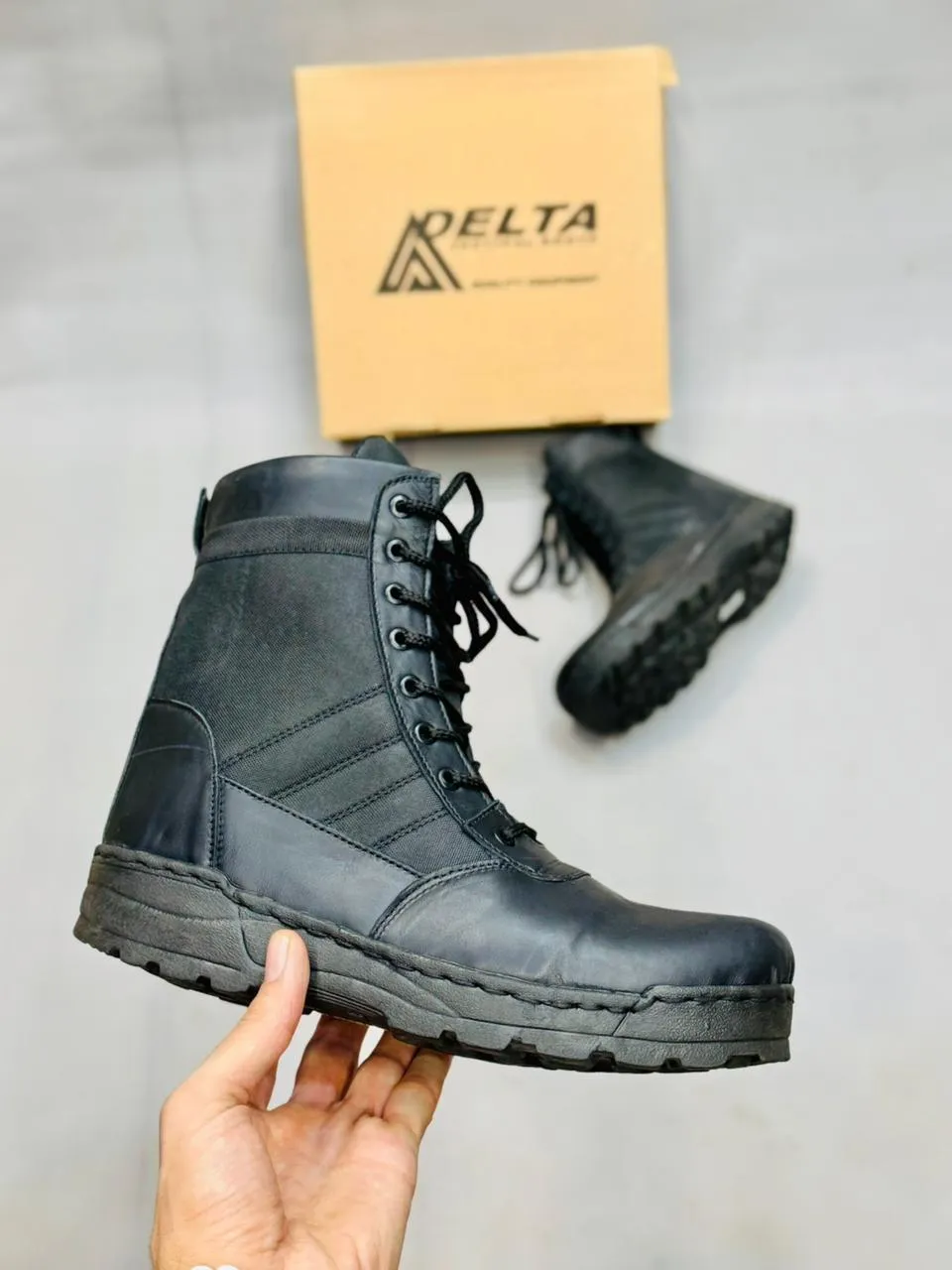 Men's Military Style Knee High Boots Synthetic Leather - Black