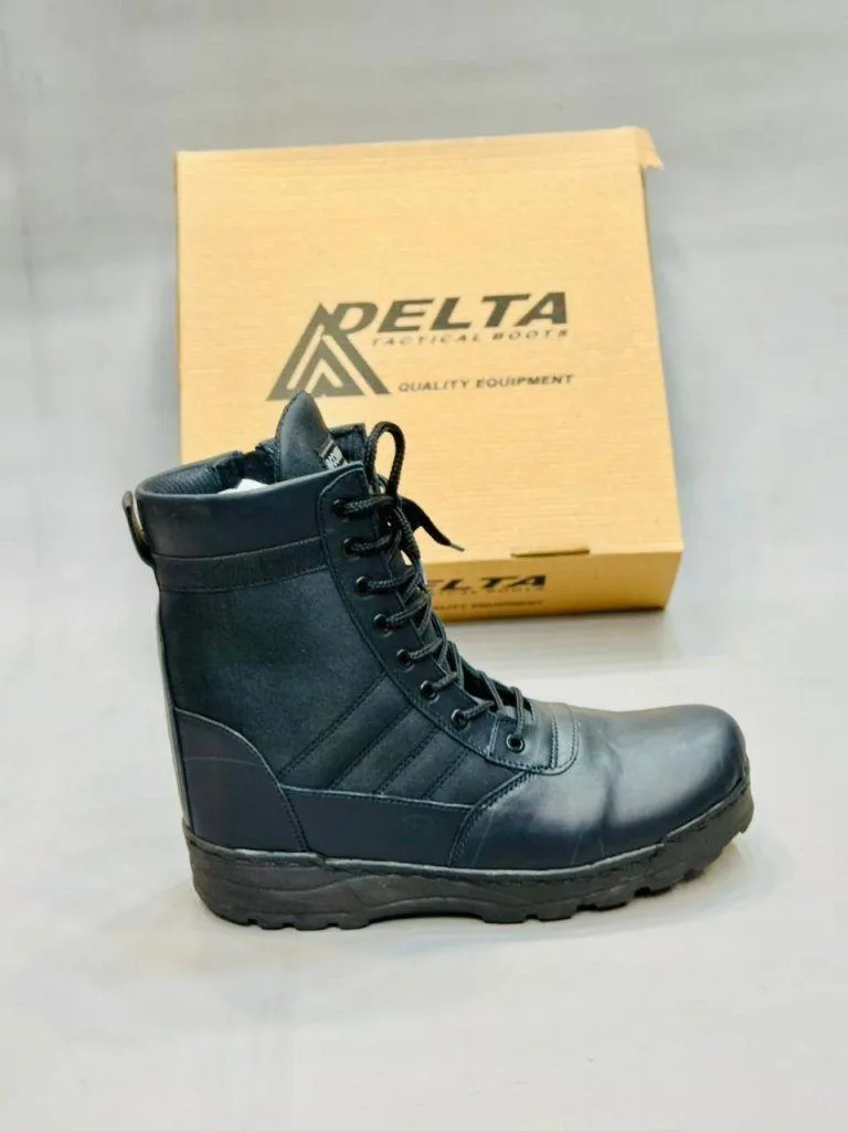 Men's Military Style Knee High Boots Synthetic Leather - Black - Image 4