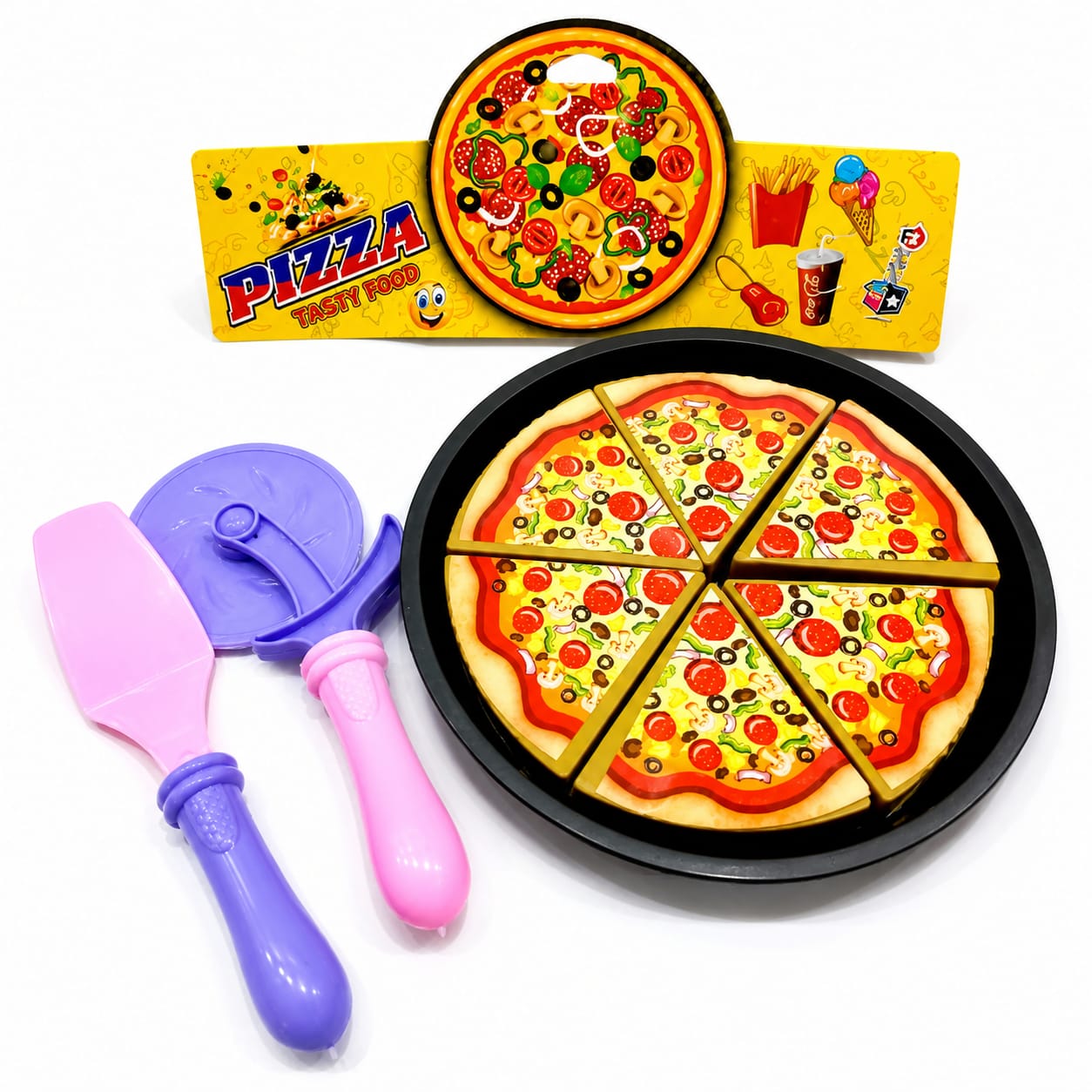 Kids Pretend Play Pizza Toy Set with Cut-Out Pieces and Serving Utensils - Image 4