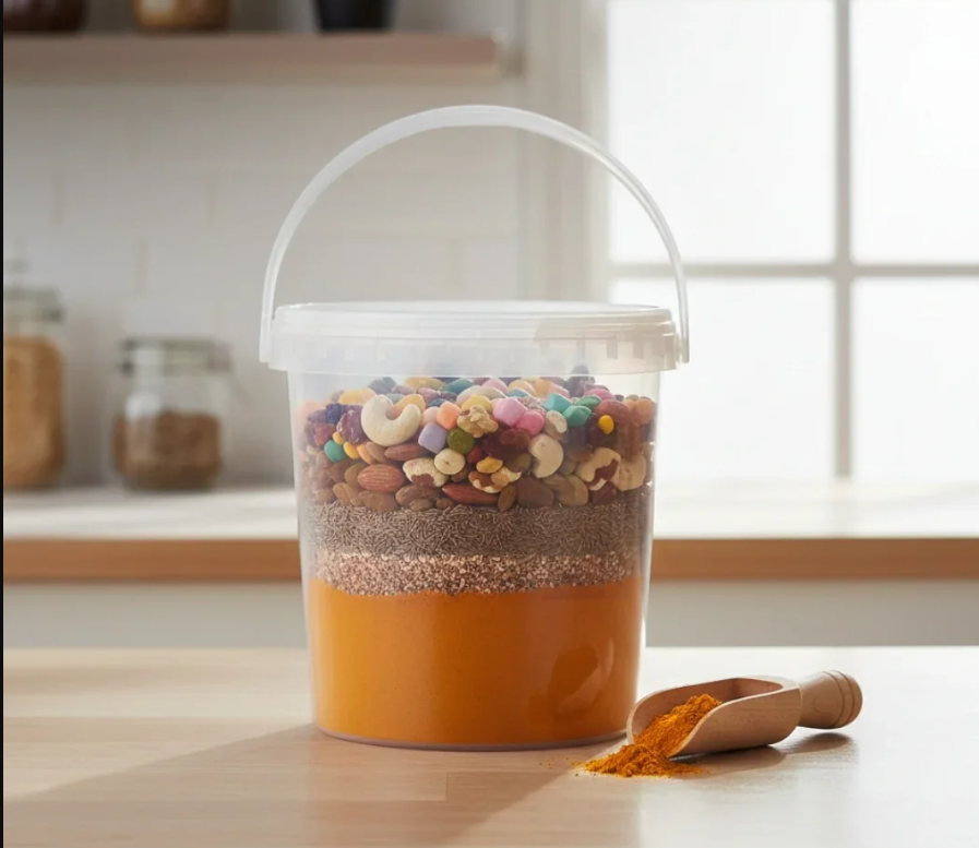 Clear Plastic Bucket for Storage & Food – 1000ML